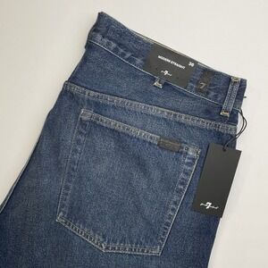 NEW 7 For All Mankind Modern Straight Jeans Mens 36 Denim Blue Enduring Whiskers